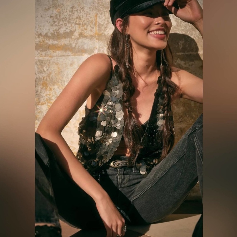 Free People Heavy Metal Vest Harness Top Gunmetal Hippie Coachella Festival XS
